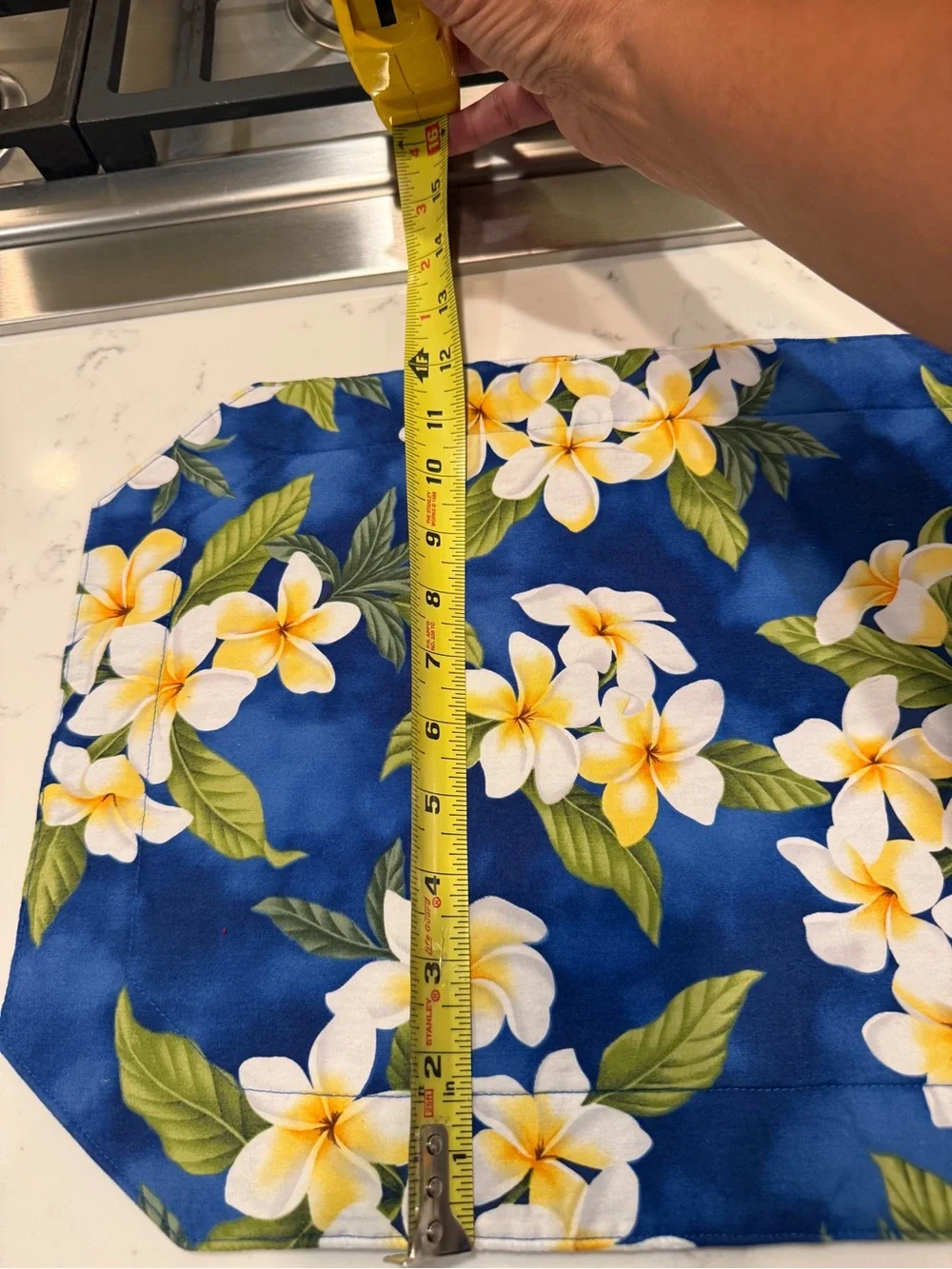 Tropical Plumeria Floral Reversible Quilted Placemats Blue Set of 4